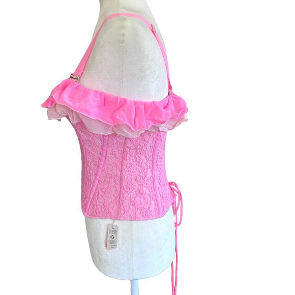We Are HAH Corset Seams Like a Princess Medium Barbie Pink Lace Ruffle Lace Up - Picture 8 of 14